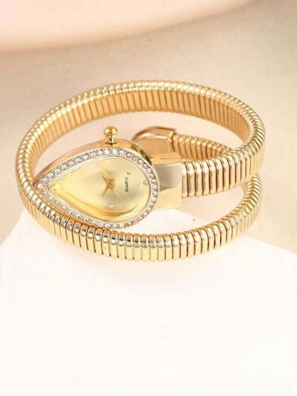 Gold Serpenti Coil Watch | Crystal Bezel Luxe Wrap Bracelet